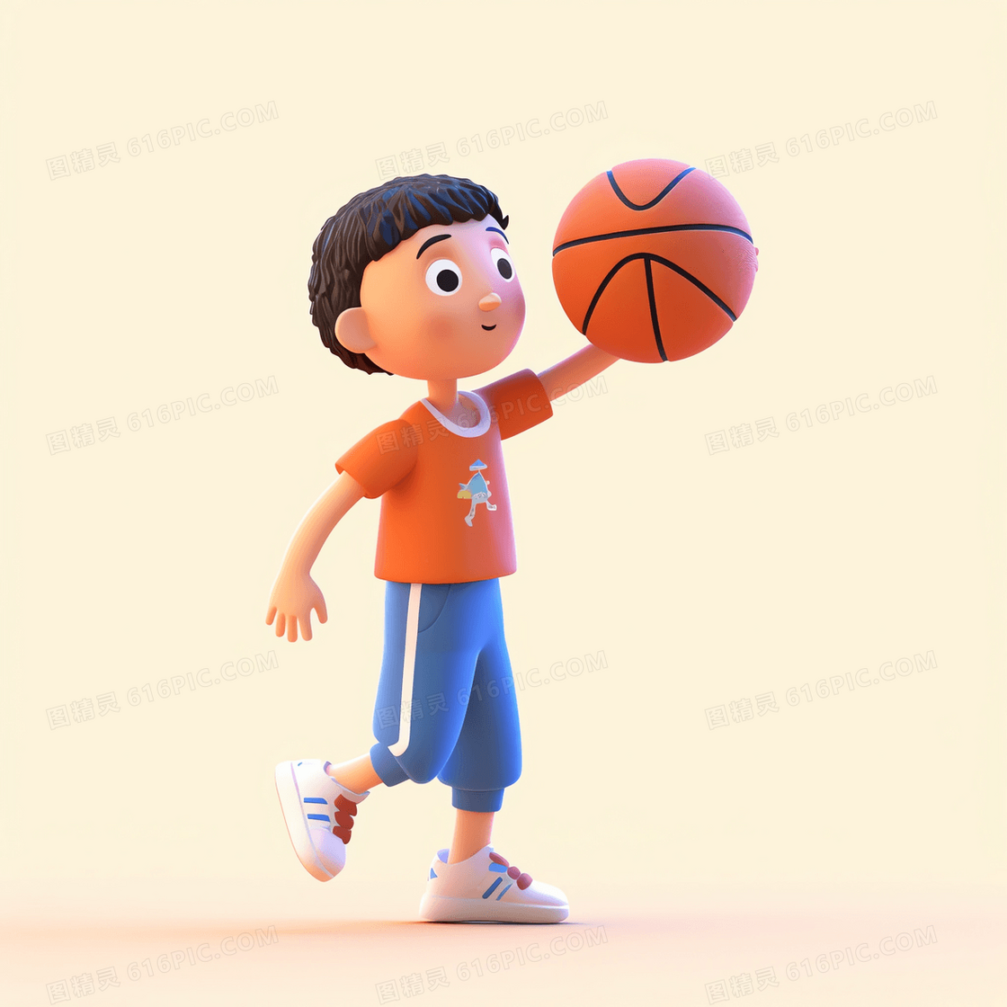 运动3D可爱男孩举着篮球