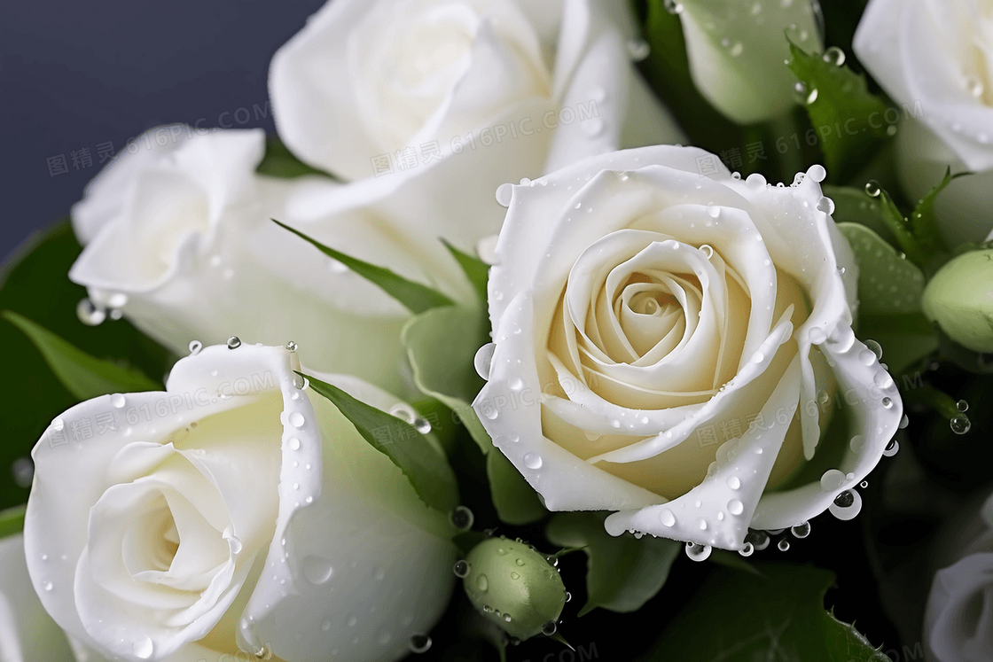 清新娇嫩的白色玫瑰花束