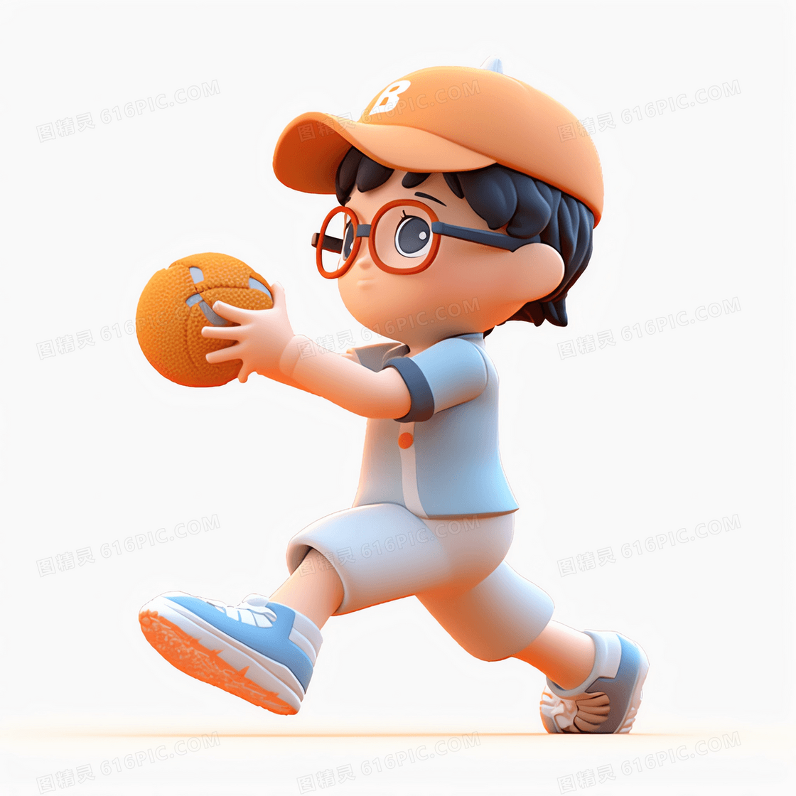 大步奔跑接球的可爱男孩3D模型