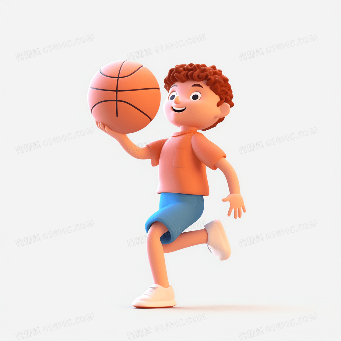 运动3D可爱男孩在准备投篮