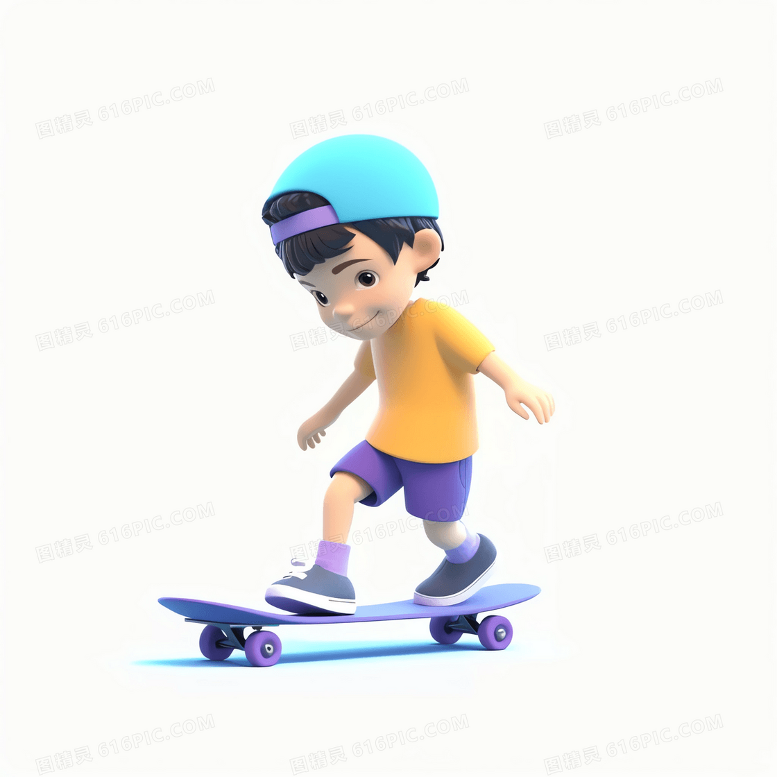 在笑着玩滑板的可爱男孩3D模型