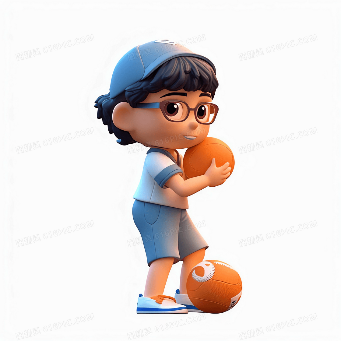 抱着垒球玩耍的可爱男孩3D模型