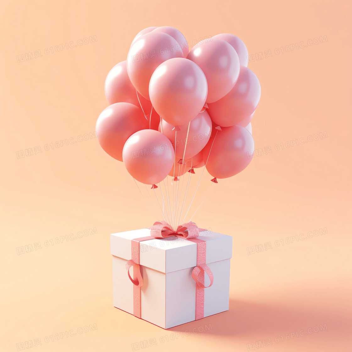 粉色清新气球下挂着的精美礼盒