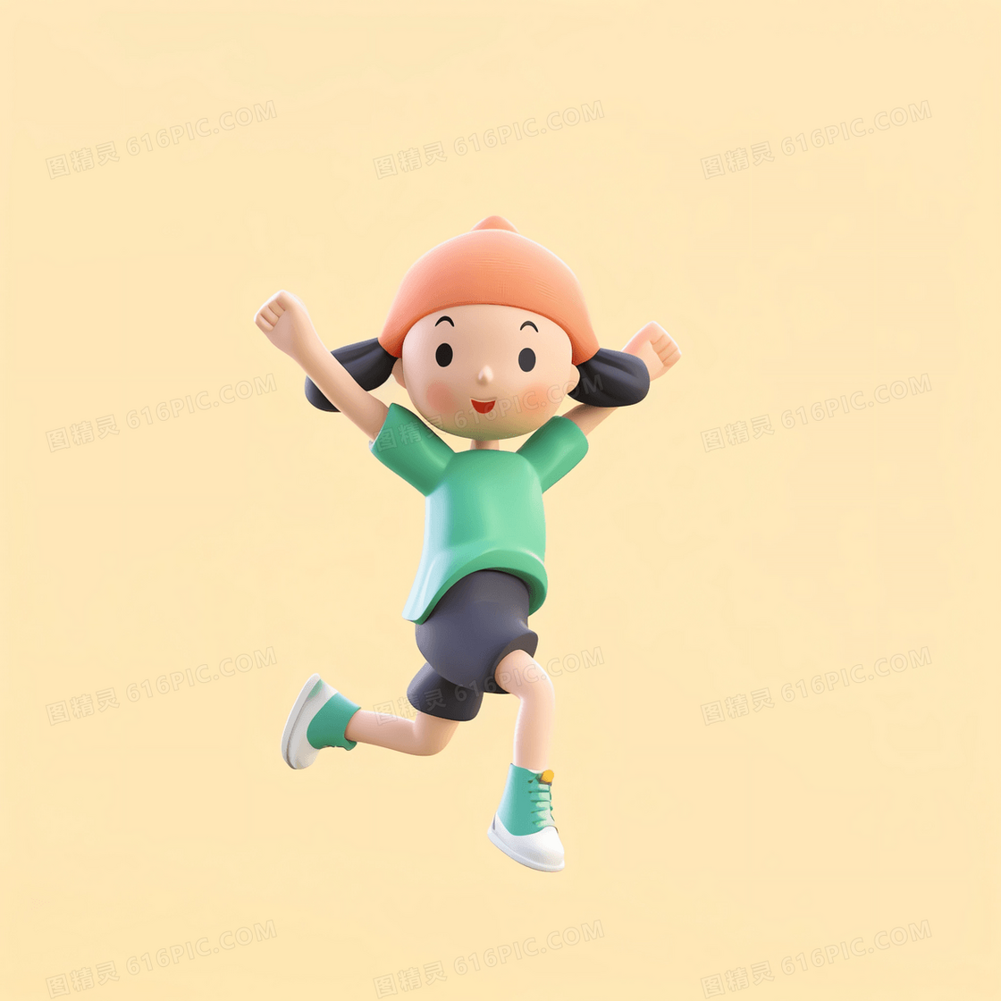 举双手跳跃奔跑的可爱小人3D人物模型