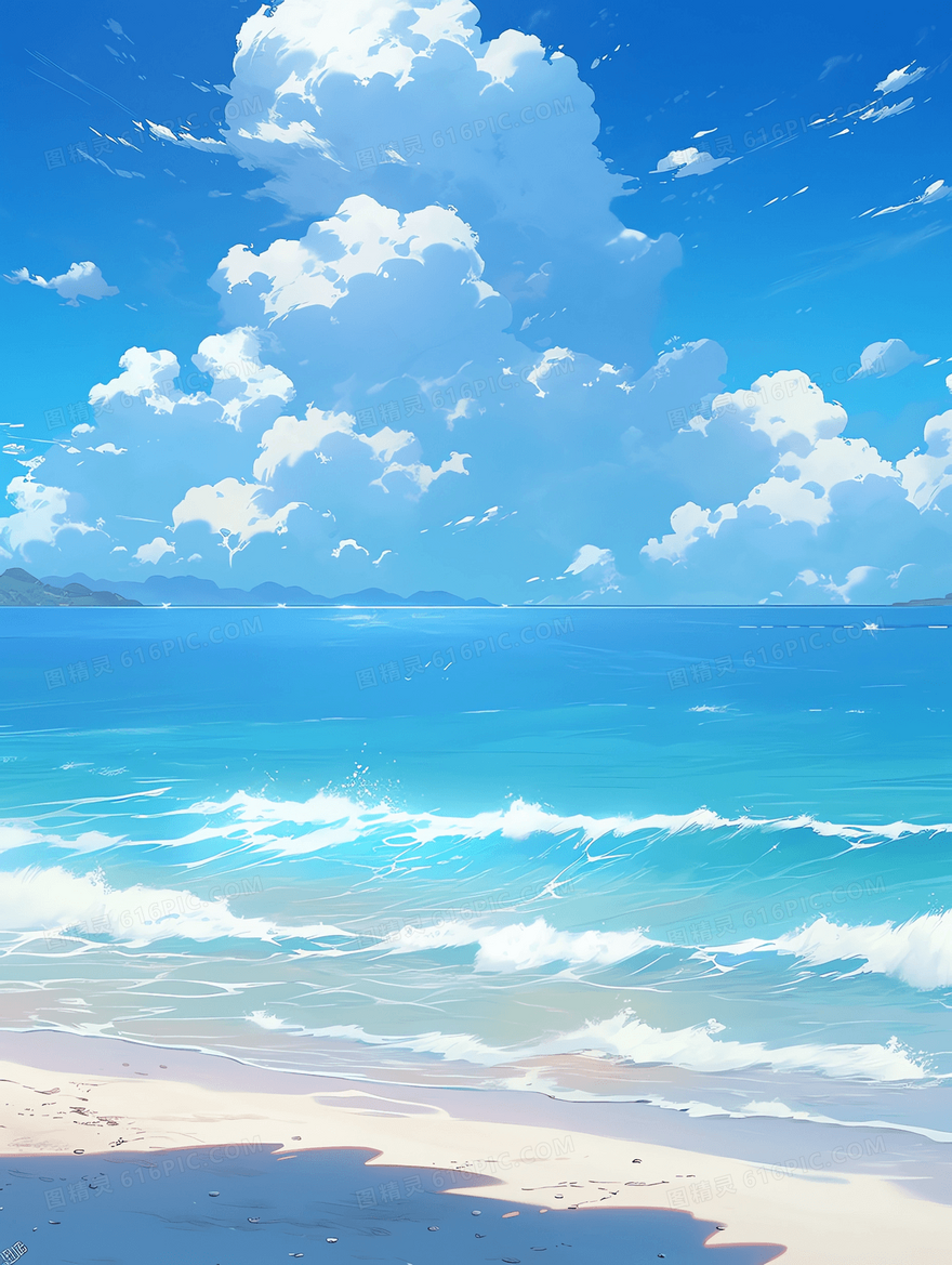蓝天白云唯美海边沙滩