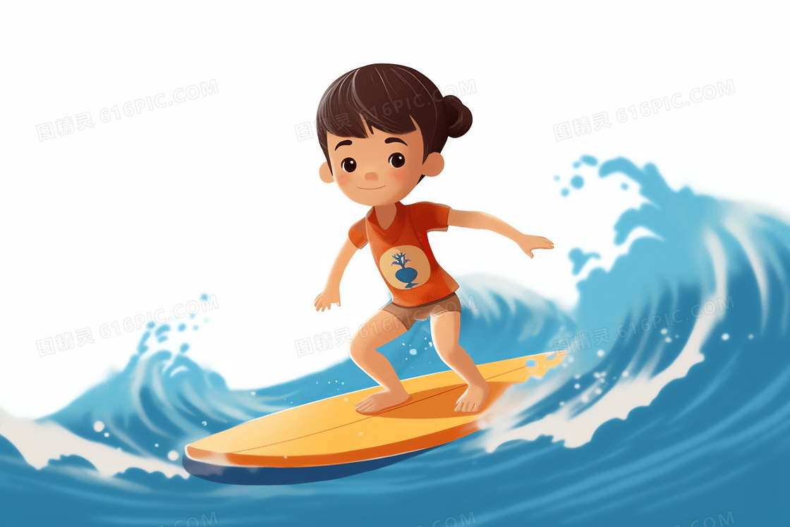 可爱的女孩在海上玩冲浪板C4D模型