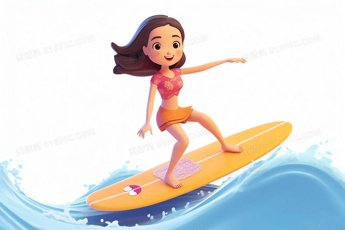 在玩冲浪的长发女孩C4D模型