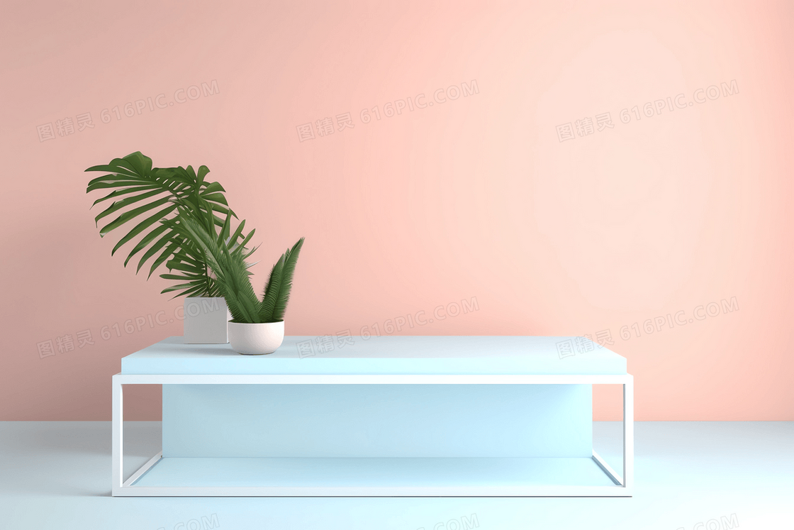 唯美清新马卡龙色调电商蓝色展台C4D模型背景
