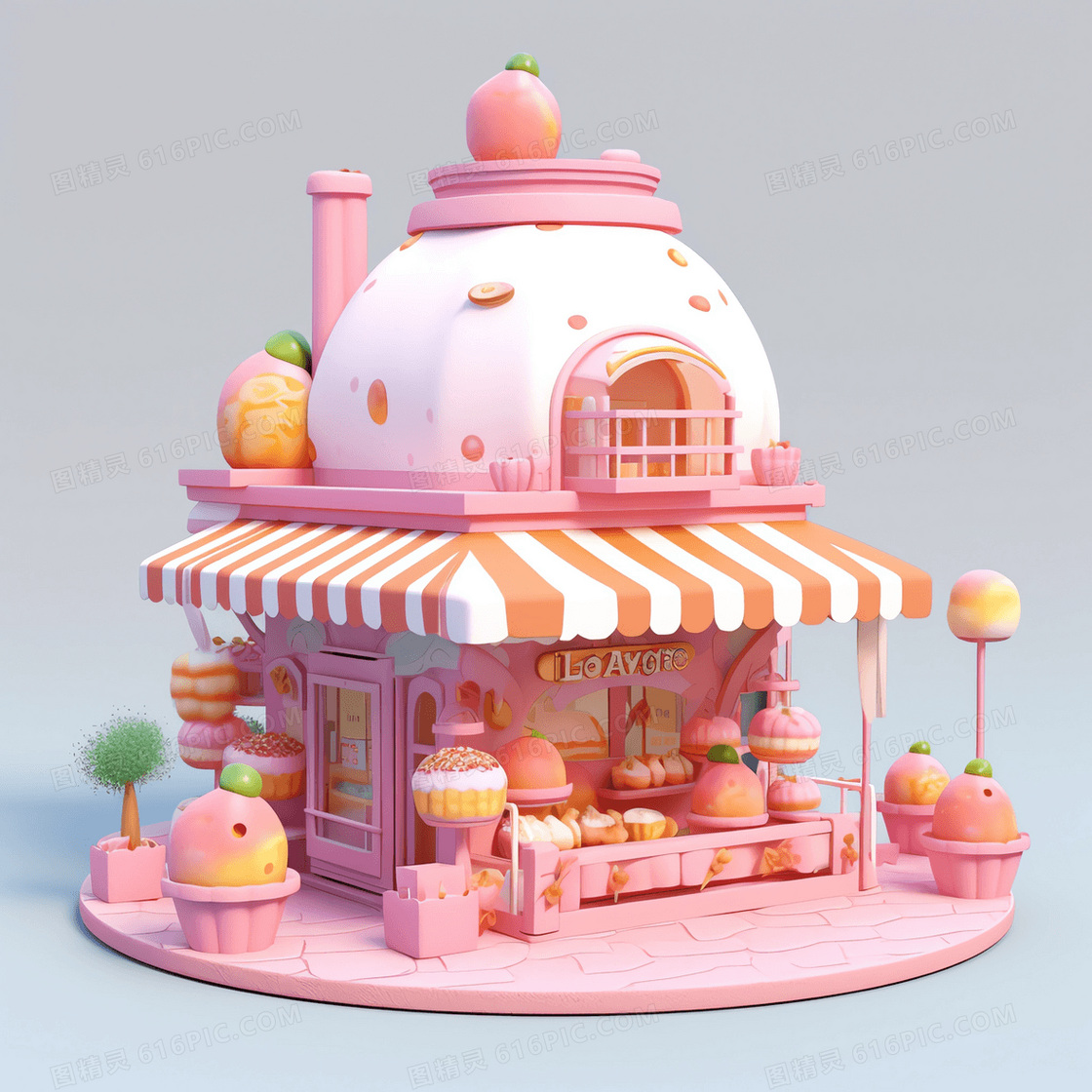 马卡龙色糖果城堡冰淇淋屋C4D模型