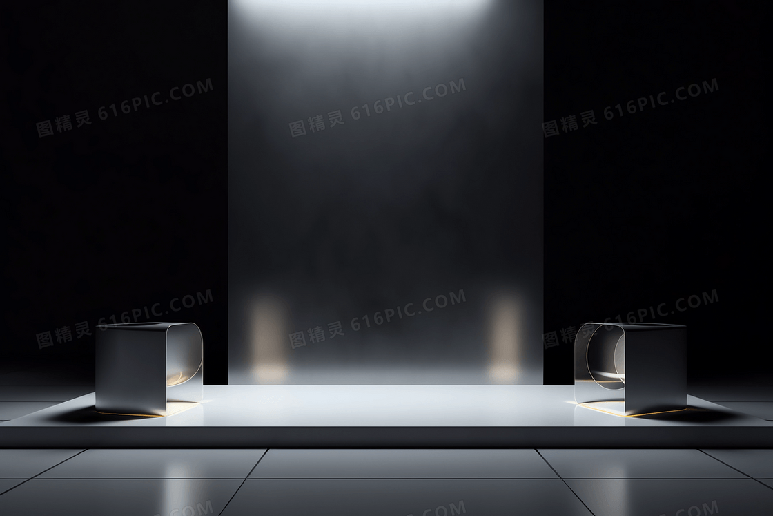 黑色金属质感电商展台C4D模型背景