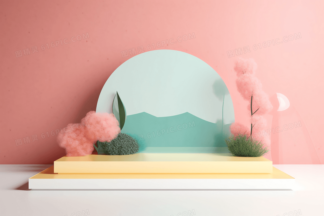 清新春天色调电商展台C4D模型背景