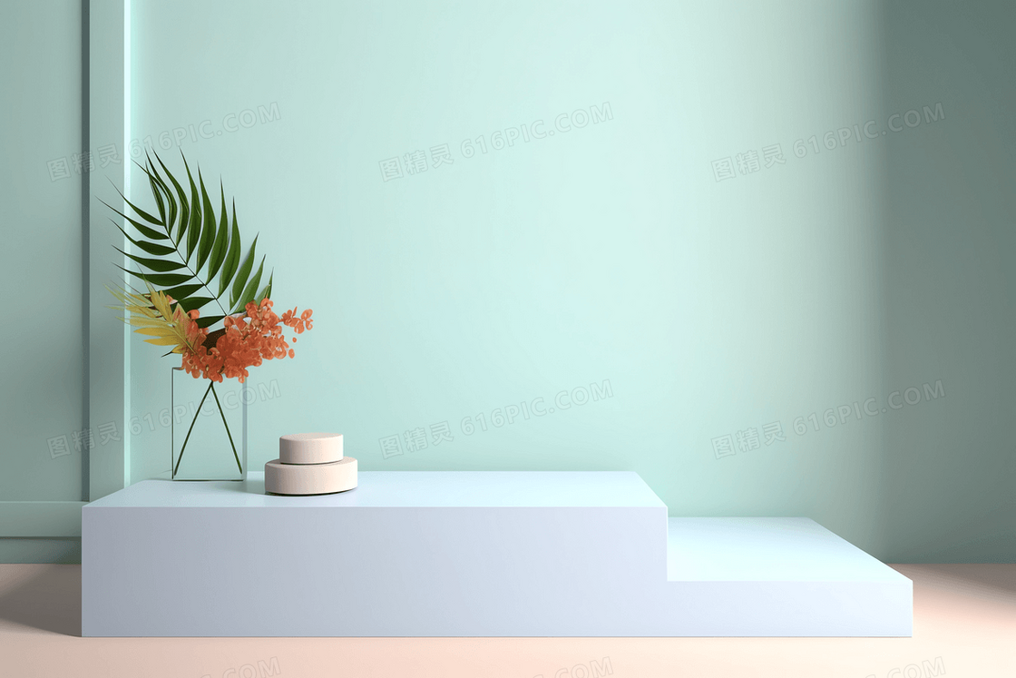 清新马卡龙色调电商展台C4D模型背景