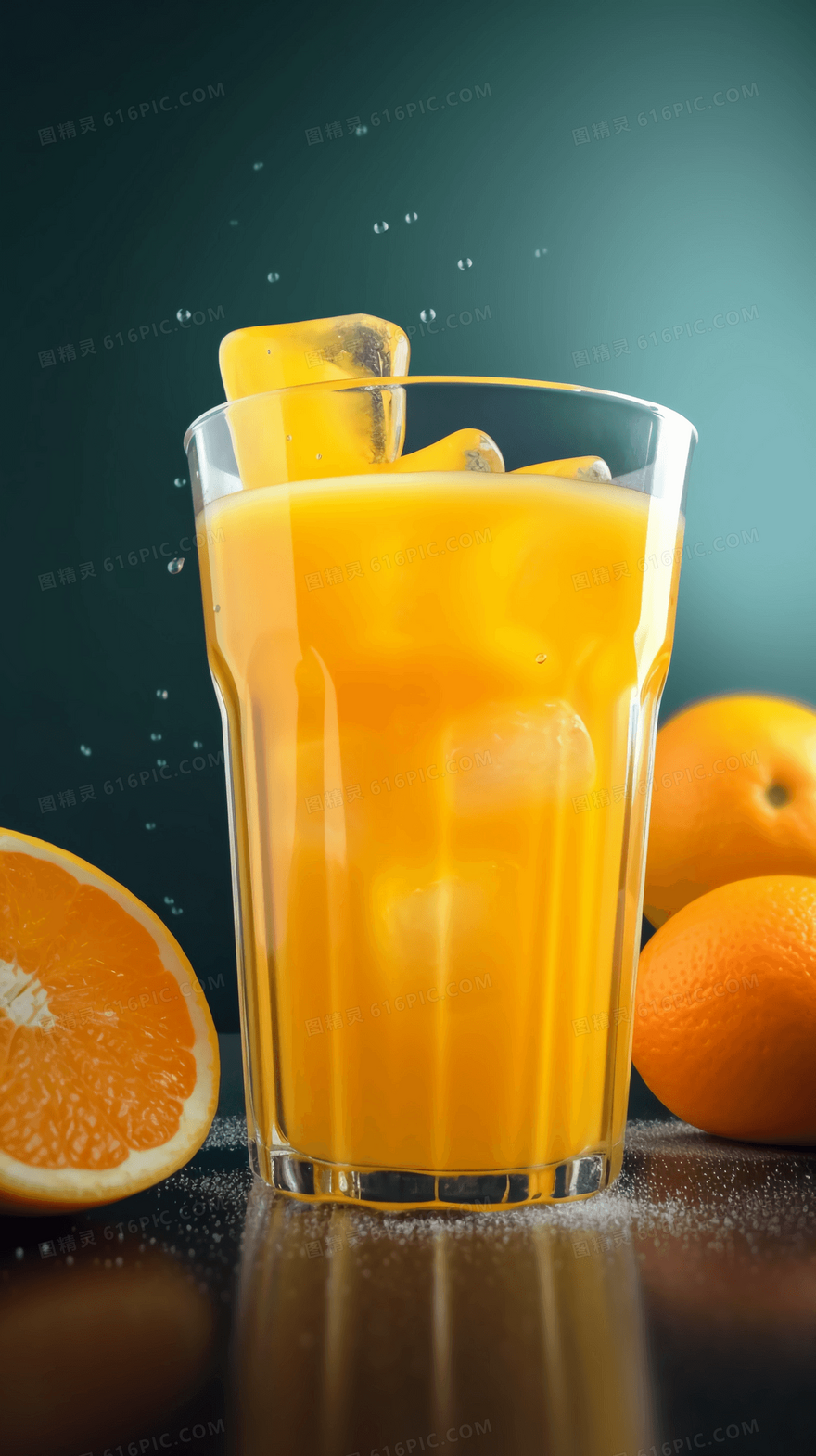 一杯加了冰块的鲜榨橙汁