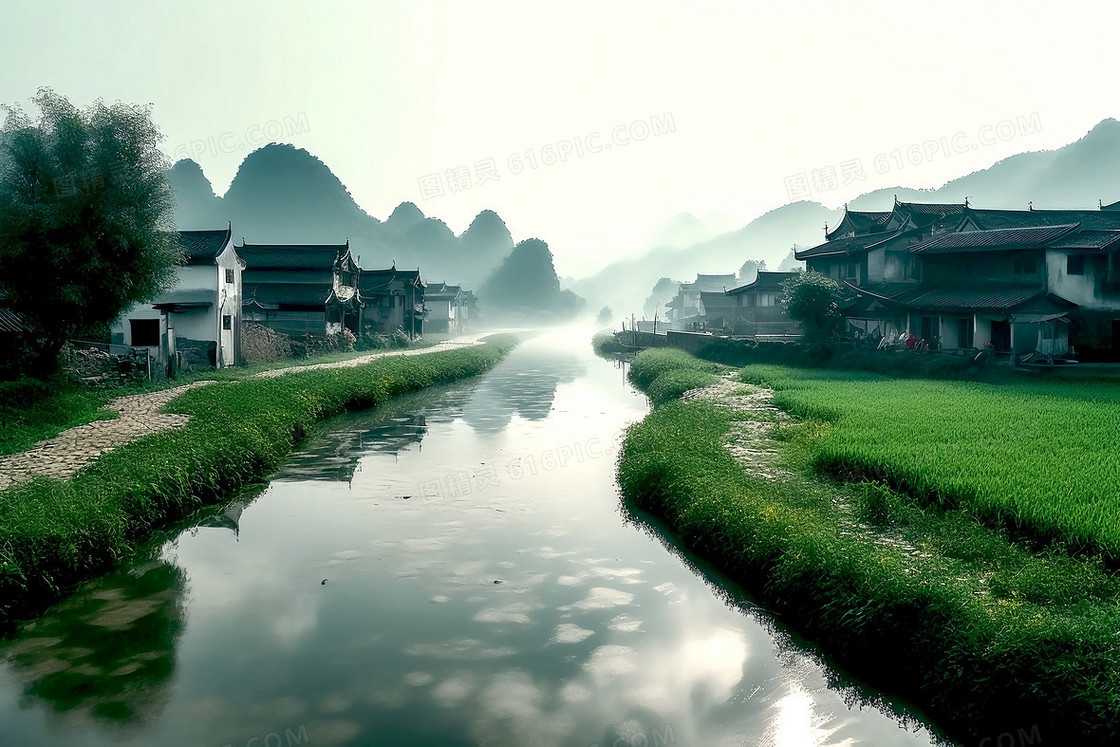 山脚下的中国风古村落