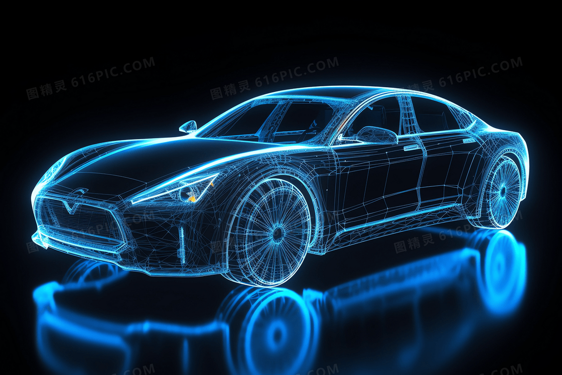 蓝色创意科技感汽车模型结构图