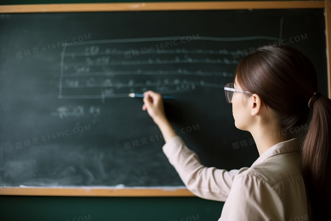 美女老师在黑板写字