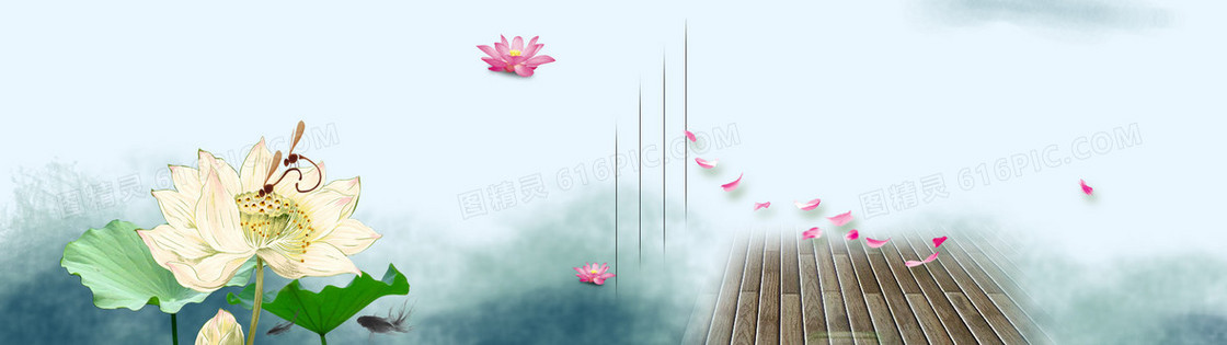 护肤品中国风荷花背景banner