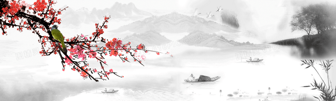  青山花鸟 中国风 背景 banner