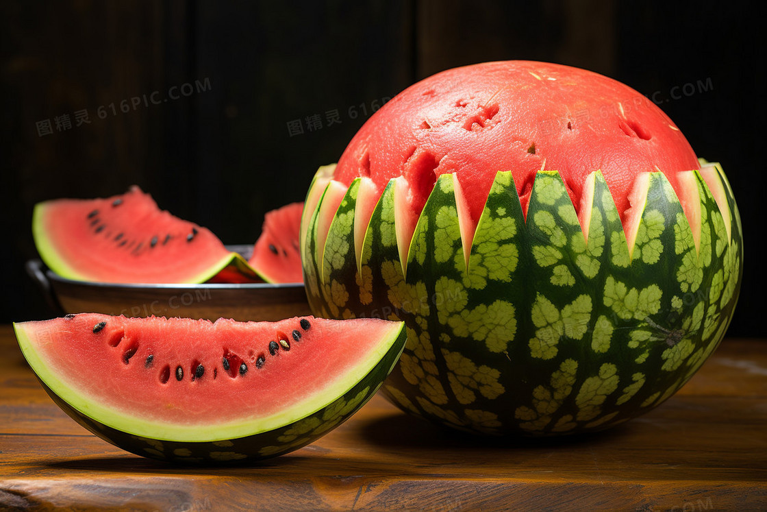 桌子上有一个又大又圆的西瓜