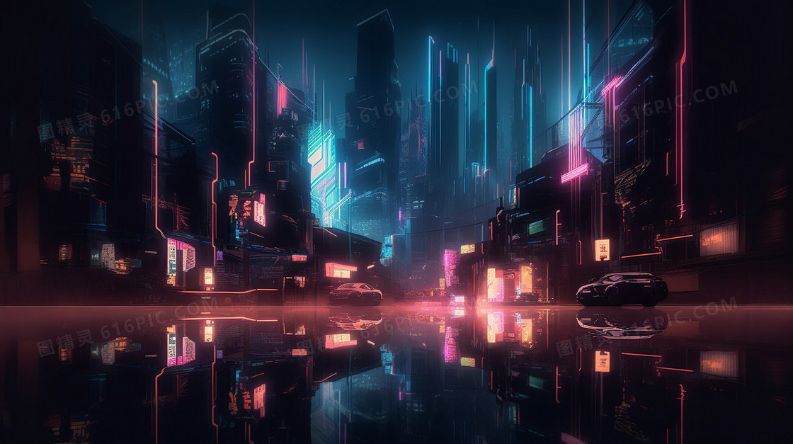 浪漫主义赛博朋克风格街景