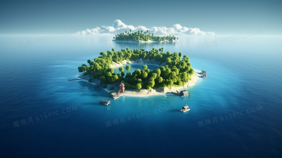 唯美蓝色海洋中的梦幻小岛