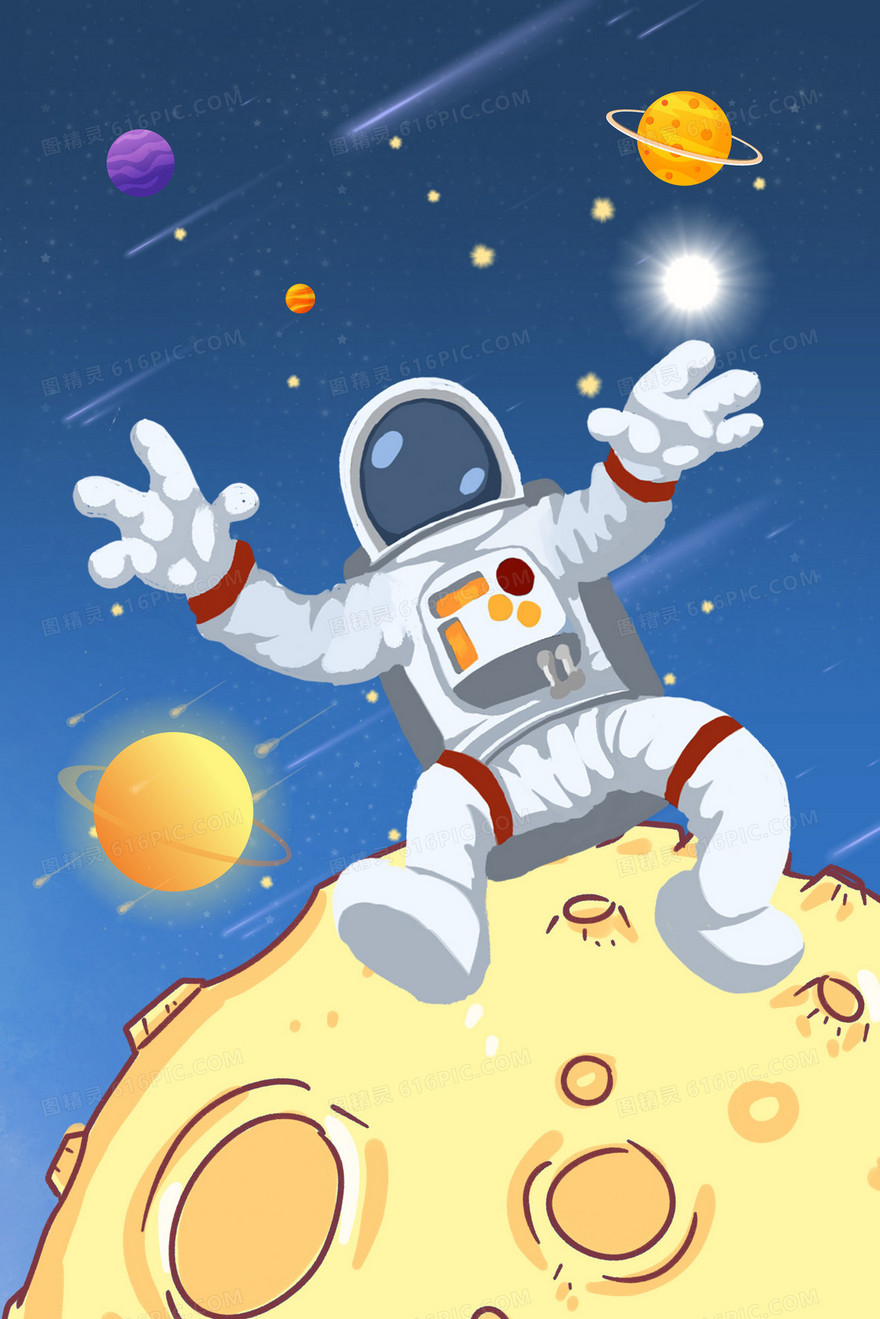 宇航员星球手绘创意插画背景