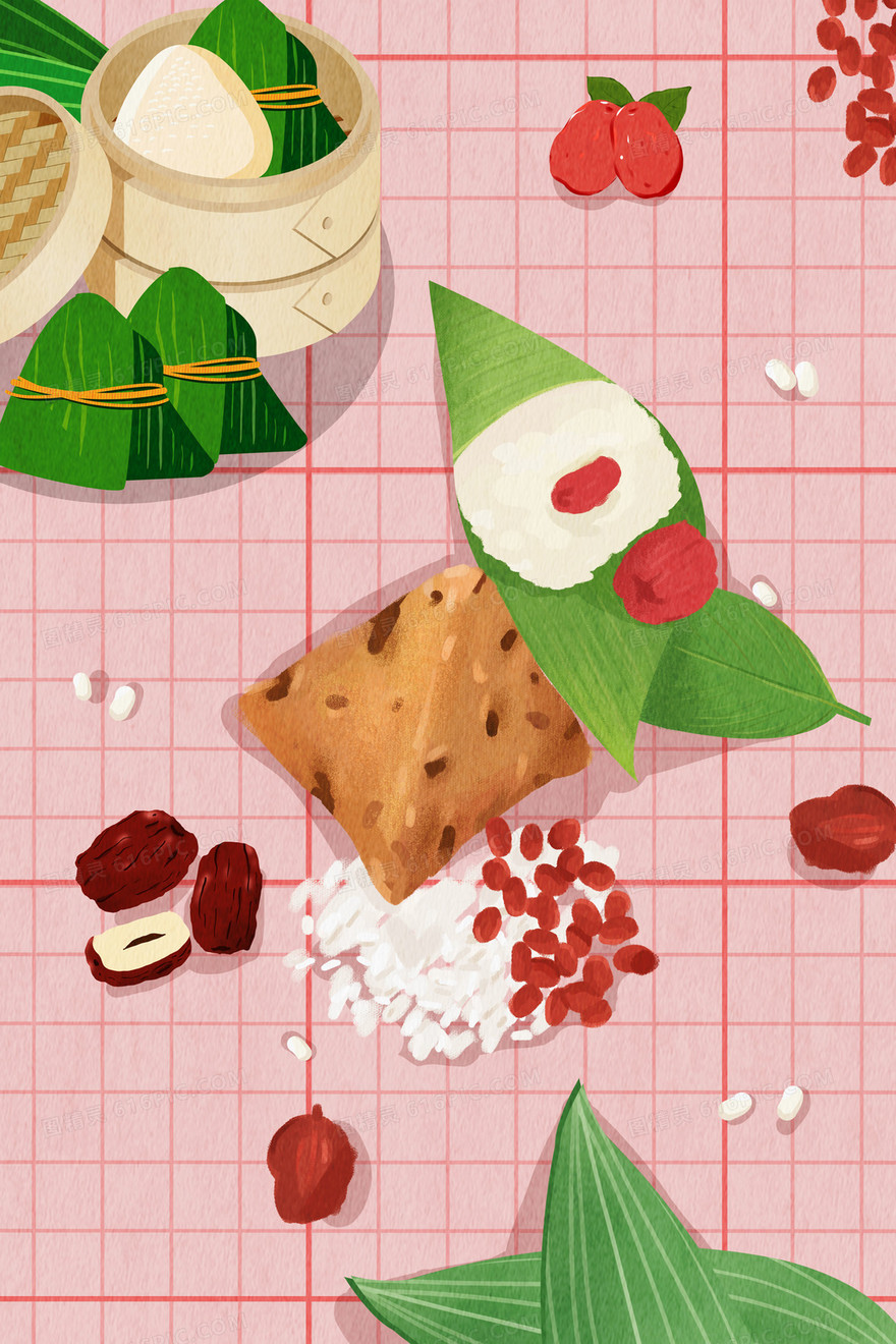 端午节俯视粽子食物插画