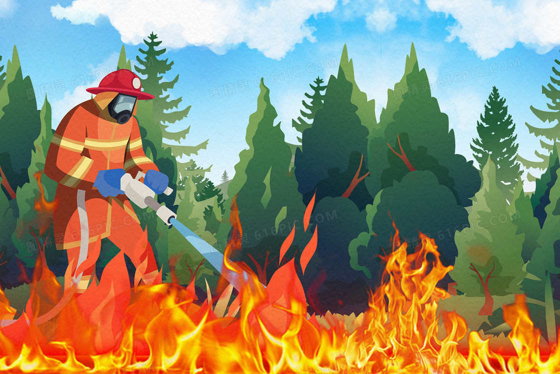 森林火灾消防灭火安全宣传插画
