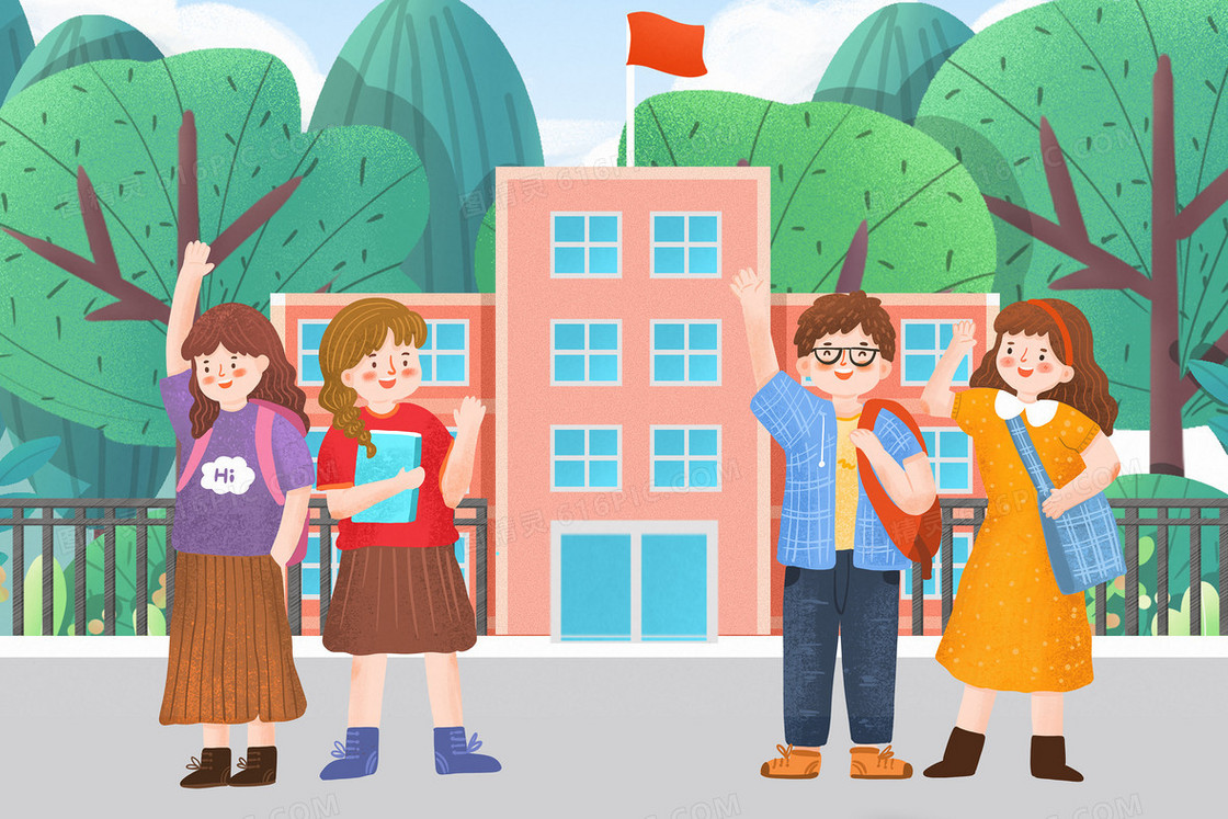 开学季校园儿童学生教育插画