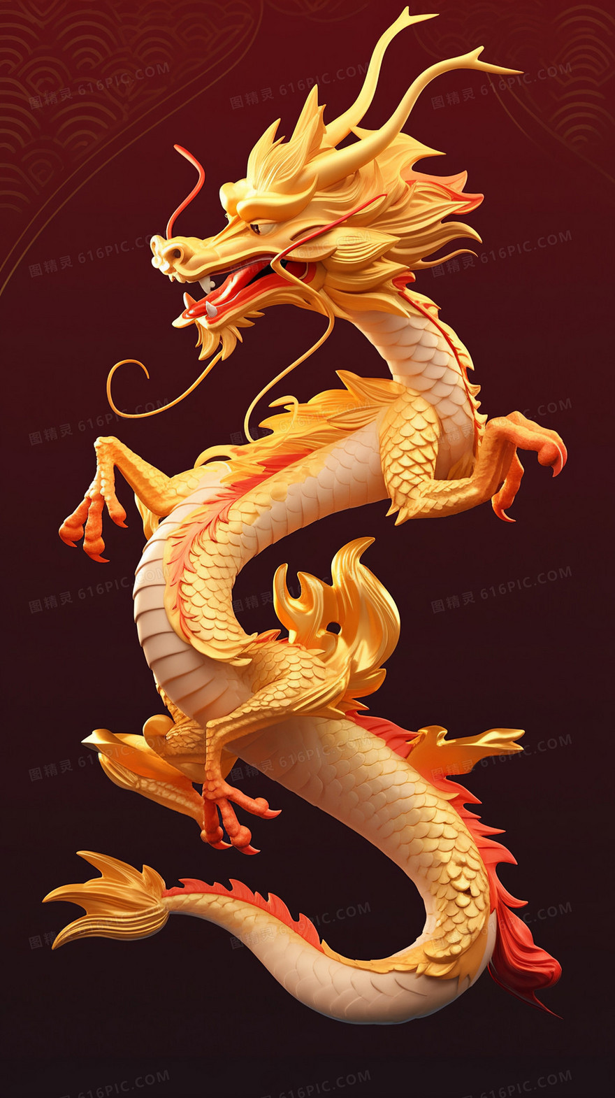 中国传统神话威武神兽龙创意插画