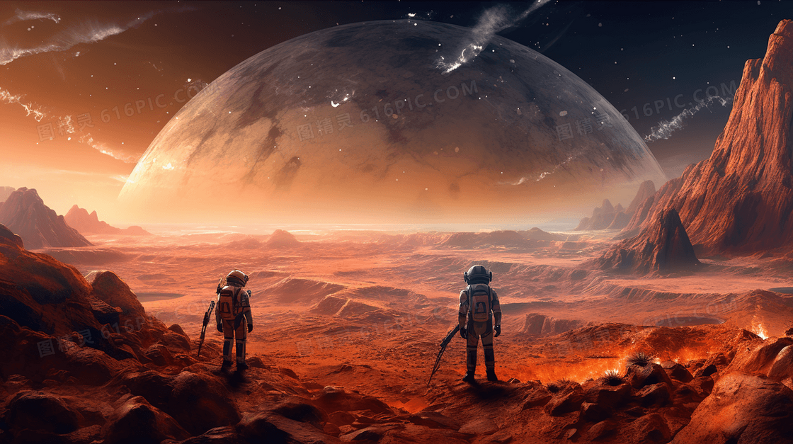 彩色科技科幻星球宇宙探索插画