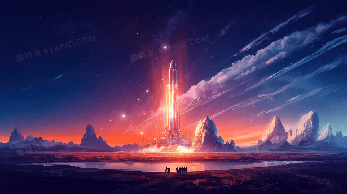 科技宇宙飞船发射插画