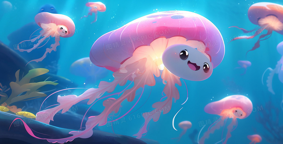 Q版可爱海洋生物创意插画