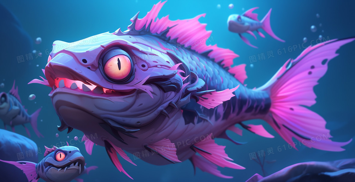 海底世界环境污染变异的海洋生物创意插画