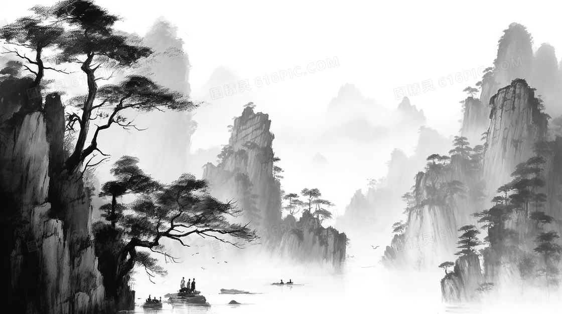 中国风传统古典山水水墨画