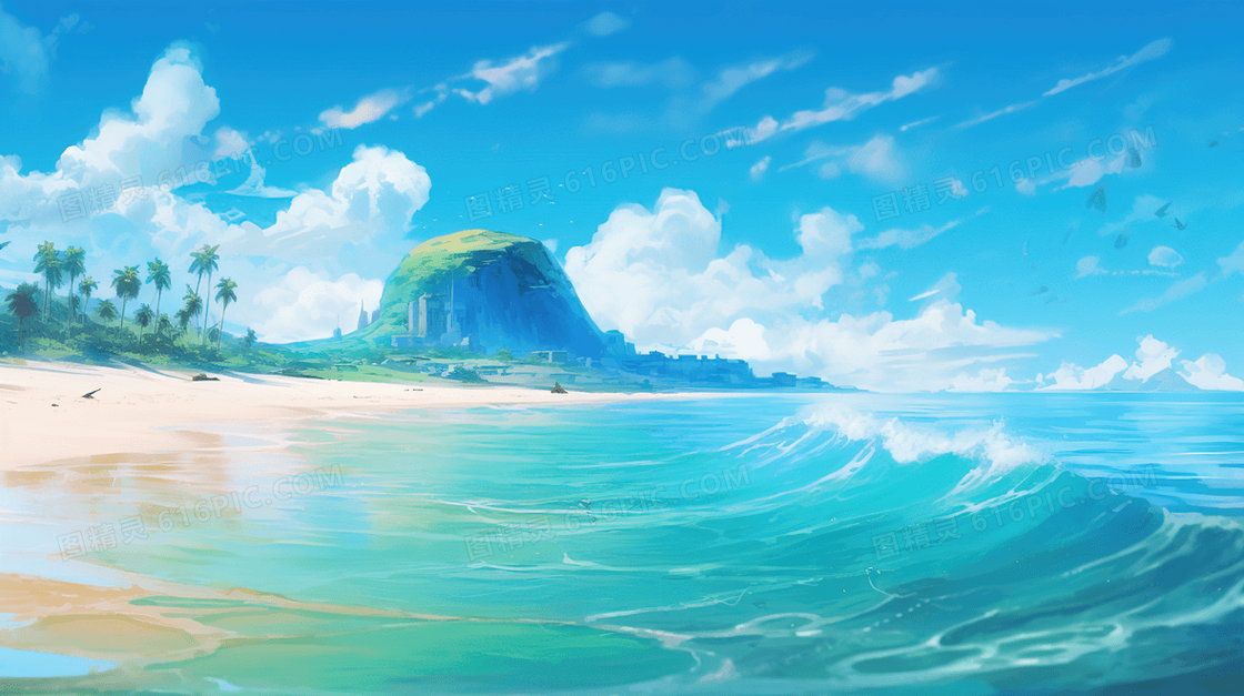 夏季清凉海水海浪风景插画