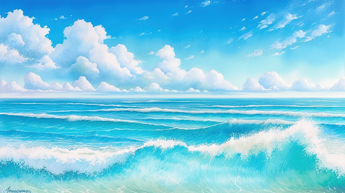 夏季清凉海水海浪风景插画