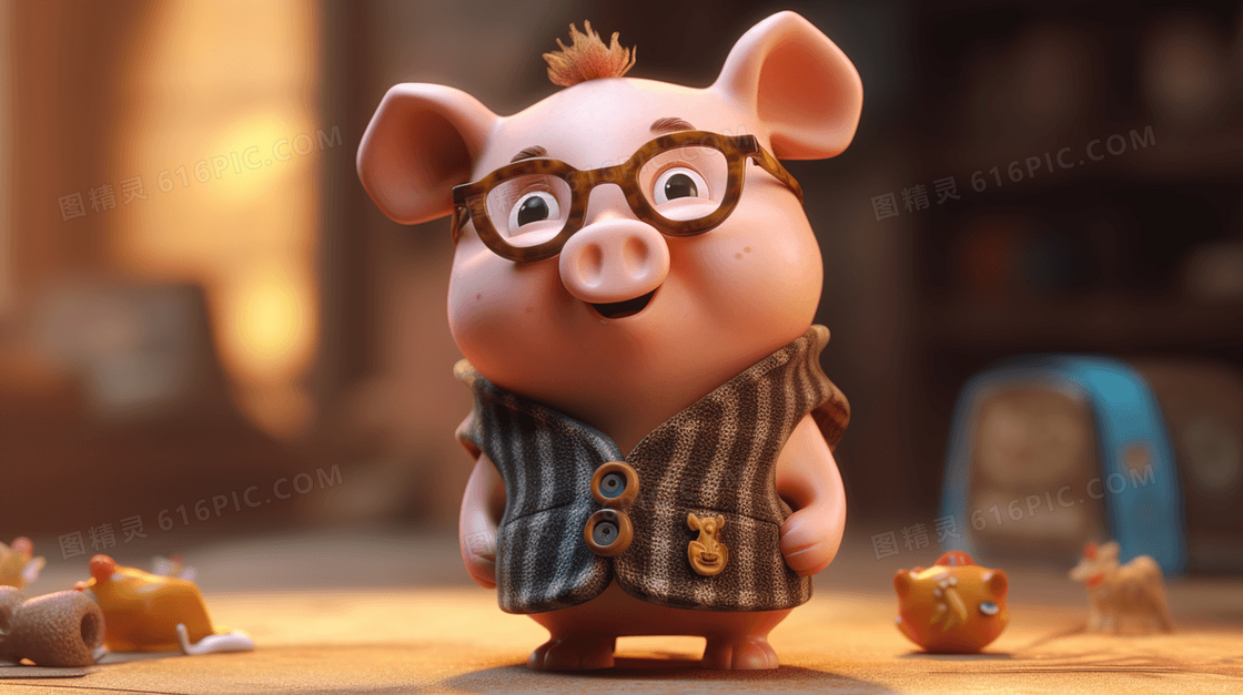 可爱卡通3D立体小猪玩偶