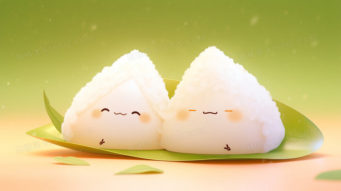 白色的可爱三角粽子饭团