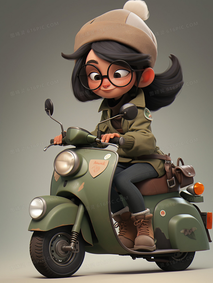 3D卡通动漫俏皮可爱小女生骑摩托