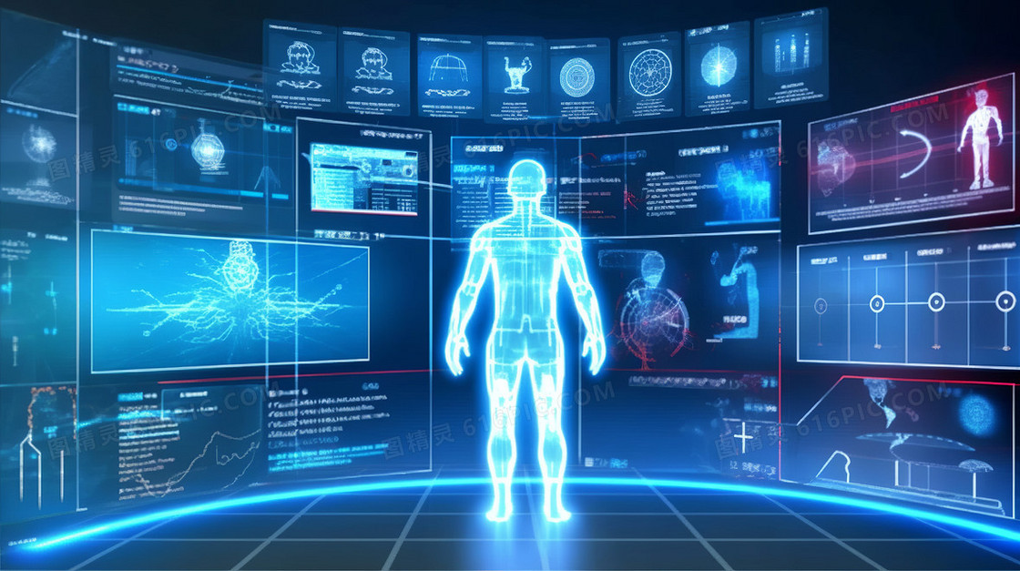 蓝色科技人体结构信息数据看板虚拟显示屏幕