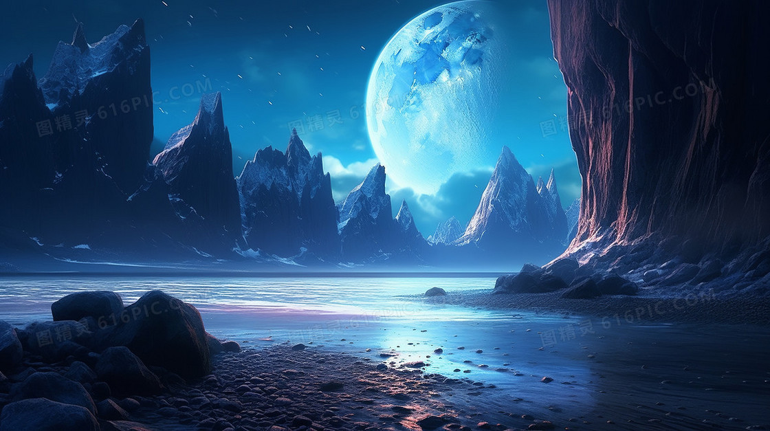 梦幻星球在山峰间升起