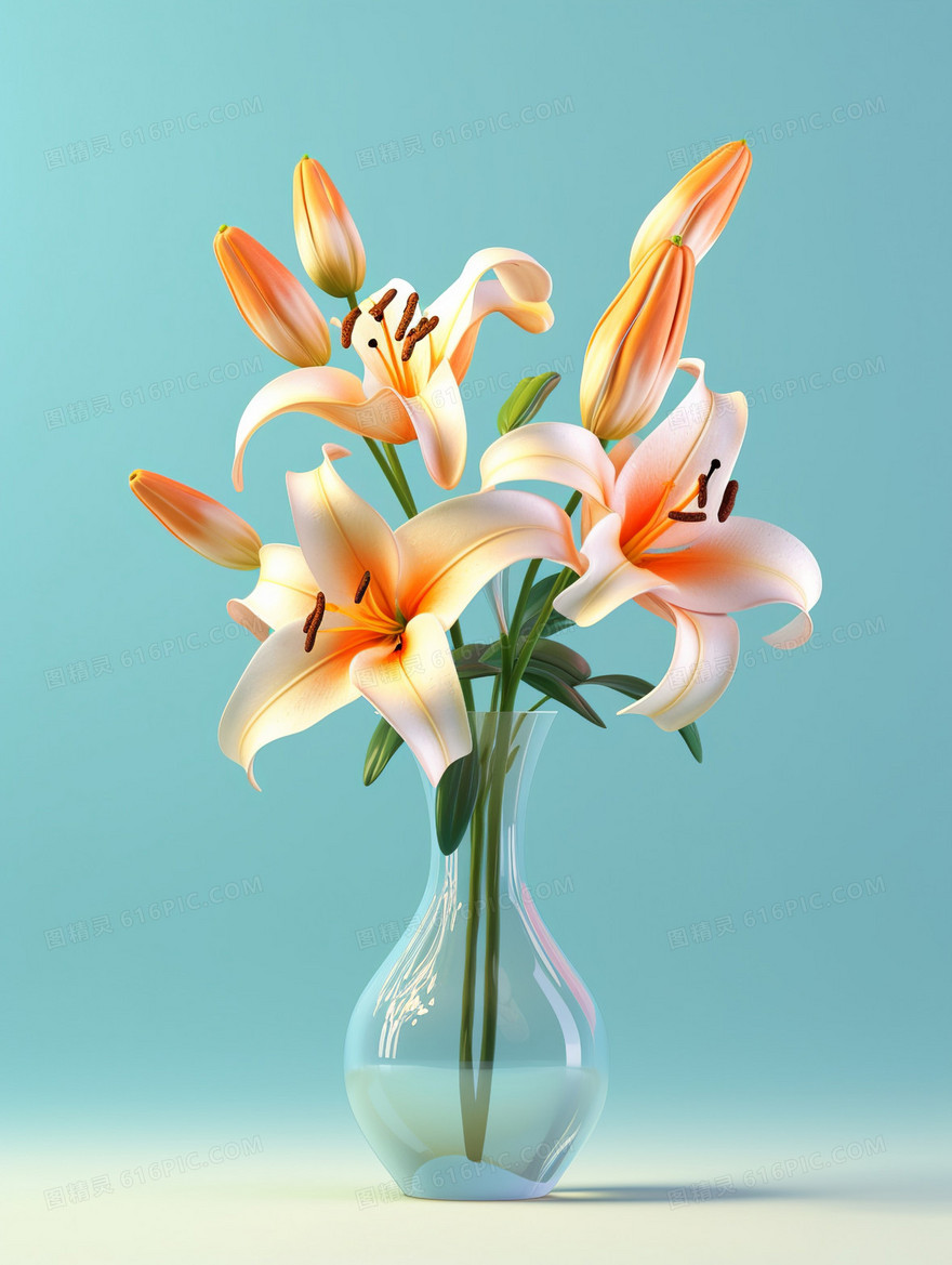 简洁美丽的百合花盆景 