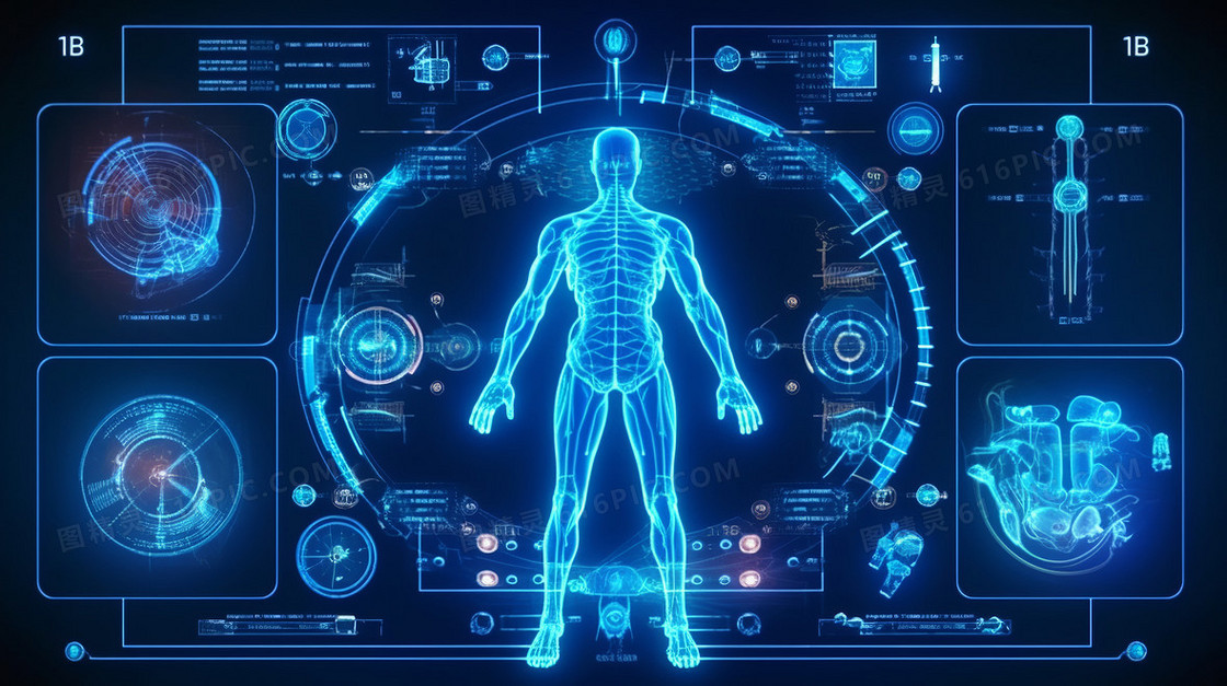 蓝色科技人体结构信息数据看板虚拟显示屏幕