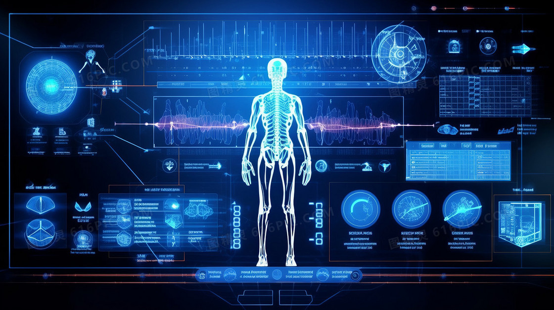 蓝色科技人体结构信息数据看板虚拟显示屏幕