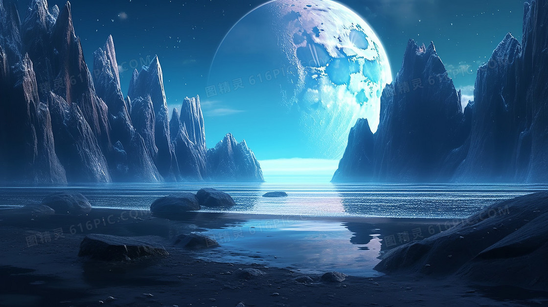 梦幻星球在山峰间升起