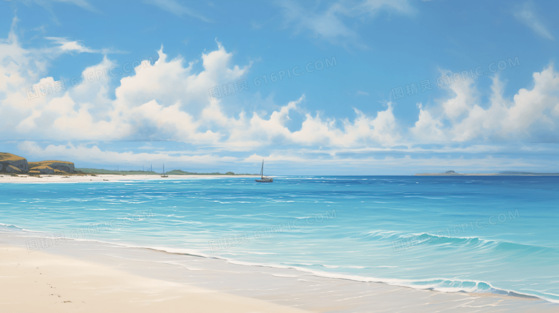 蓝色夏季清凉海边度假插画