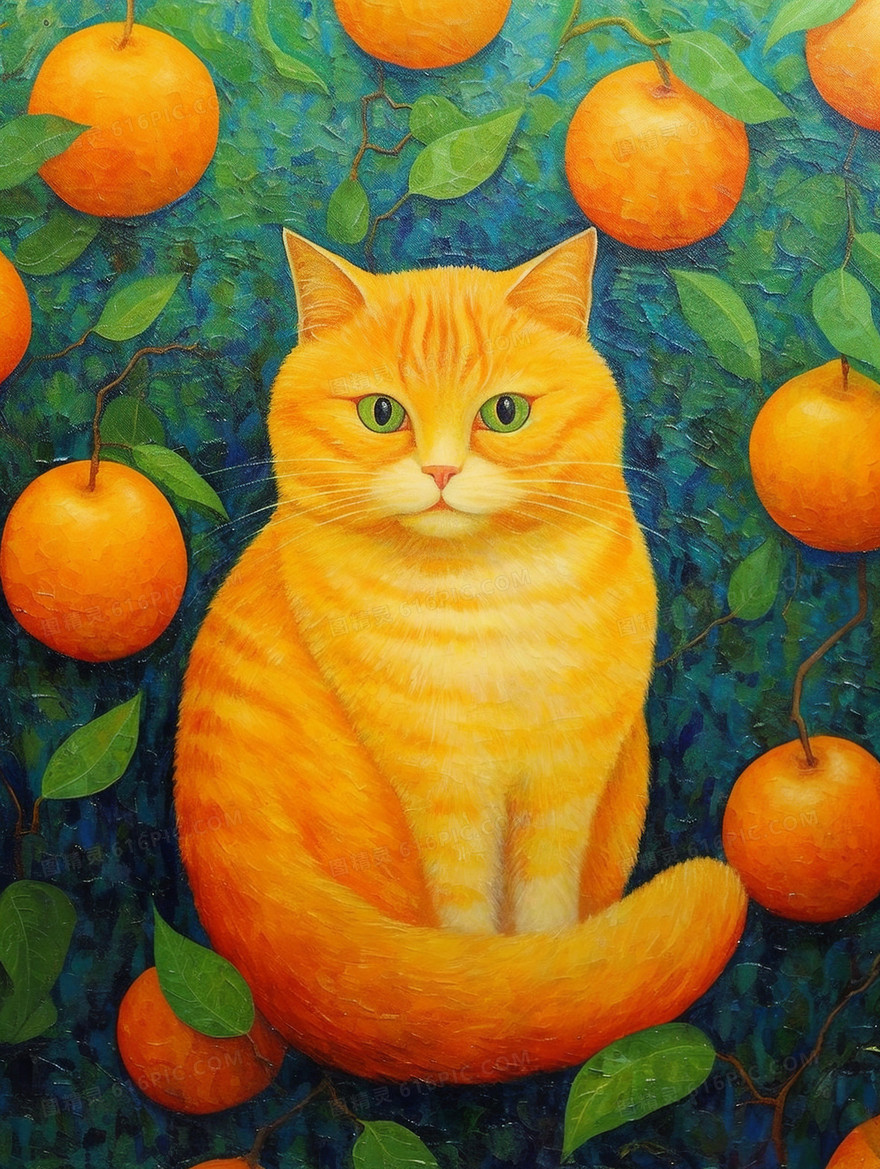 橘猫创意插画图片