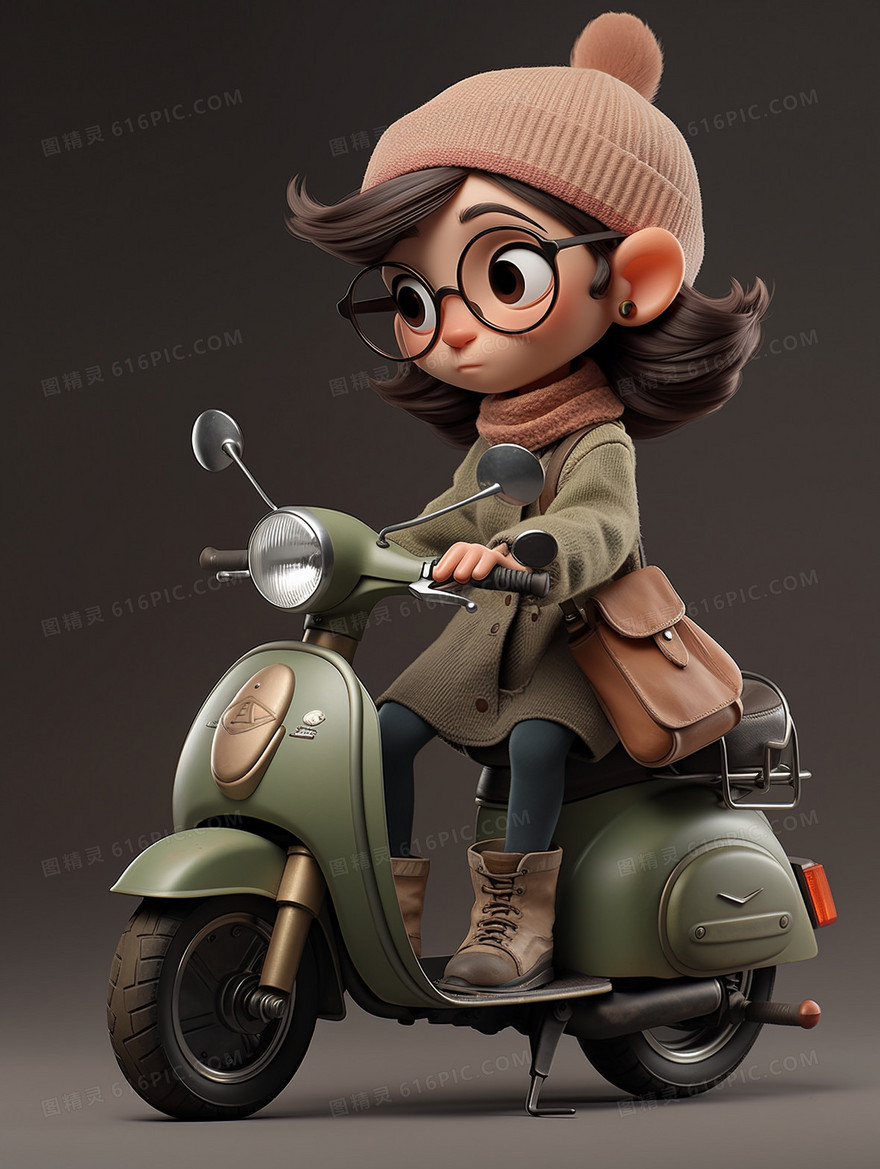 3D卡通动漫俏皮可爱小女生骑摩托