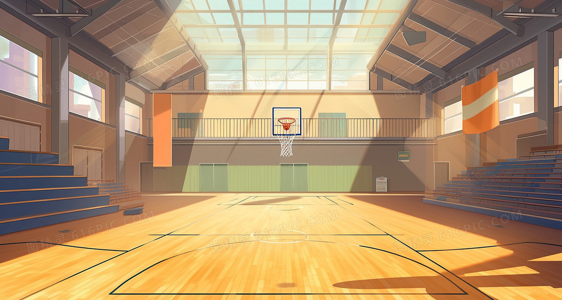 学校室内篮球场场景创意插画